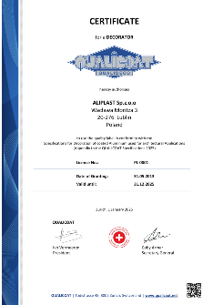 Certificate ALIPLAST QUALICOAT QUALIDECO EN