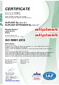  Certificate Aliplast ISO 50001