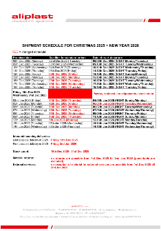 Zmeny v termínoch expedície tovaru z Aliplastu - Vianoce 2025 + Inventúra 2025 + Nový rok 2026