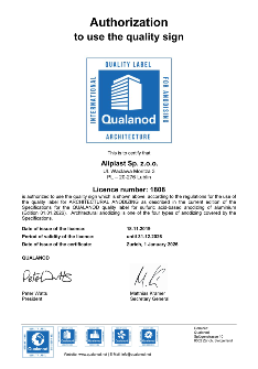 Certificate ALIPLAST QUALANOD EN